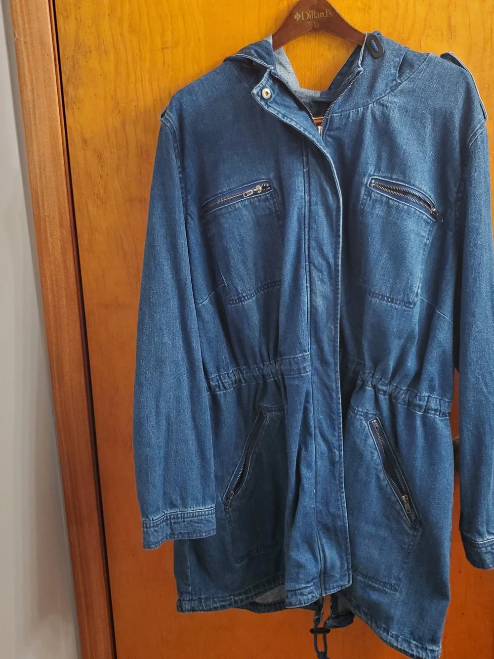 Womens ellos Blue Hooded Denim Jacket with Zip Pockets